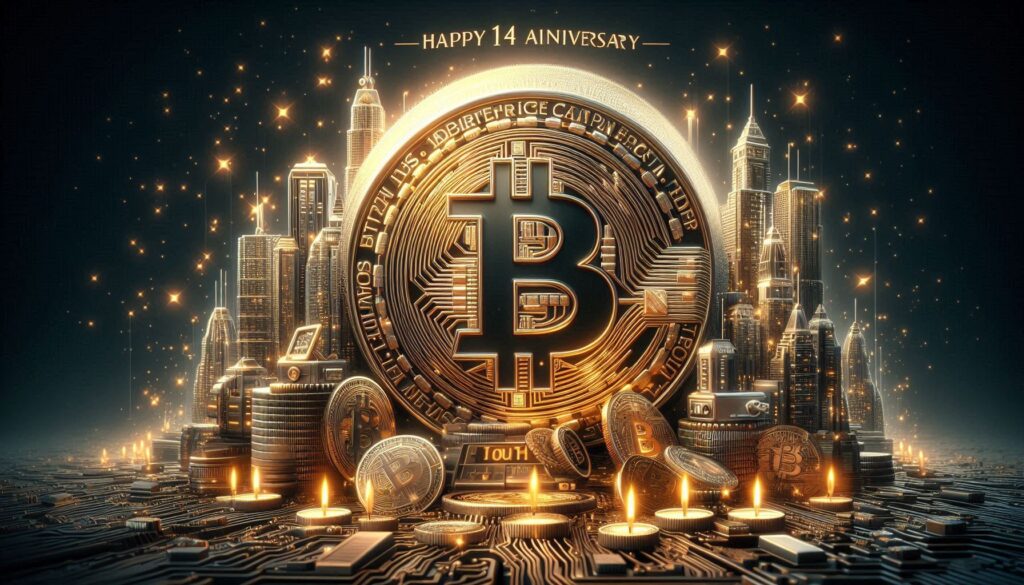 Bitcoin's-Logo-14th-Anniversary